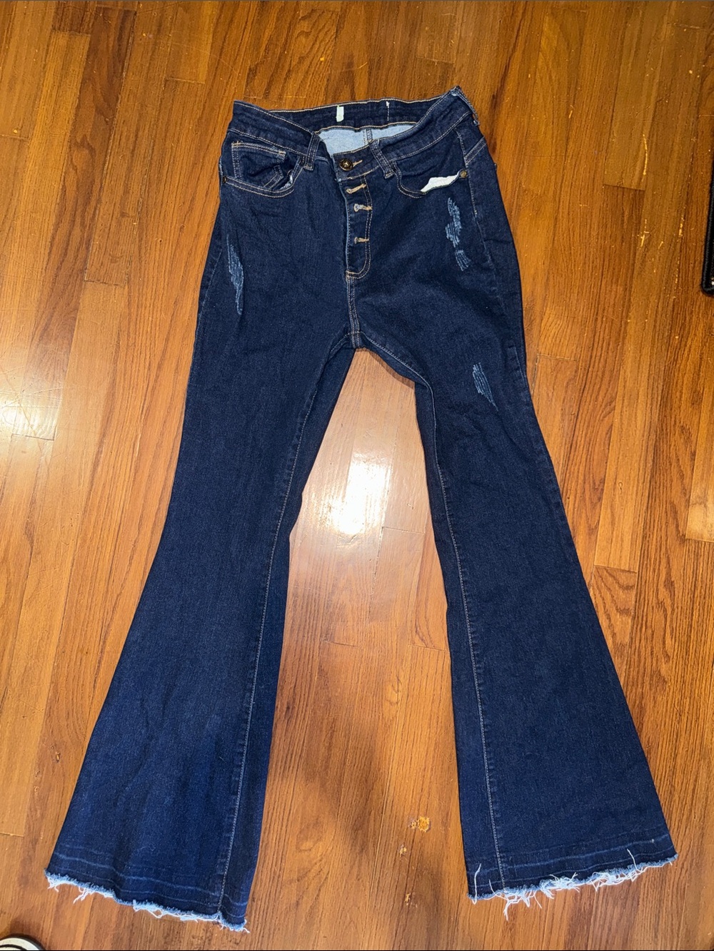 GOGO Dark Blue Flare Jeans with Raw Hem